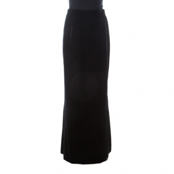 Pre Owned Chanel Black Velvet Stone Button Detail Vintage Maxi Skirt M