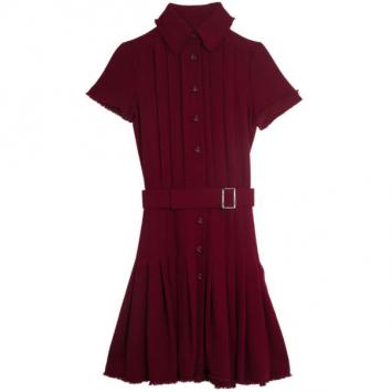 Pre Owned Chanel Oxblood Pleated Tweed Dress S