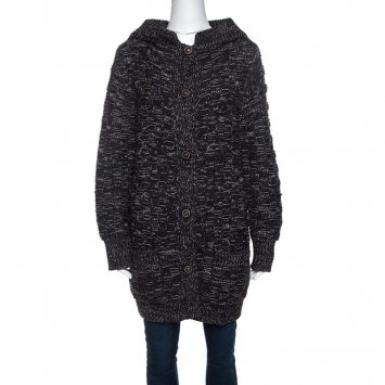 Pre Owned Chanel Grey Cashmere Knit Button Front Cardigan S