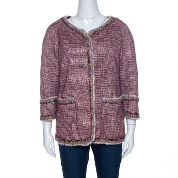 Pre Owned Chanel Multicolor Tweed Button Front  Jacket XXL