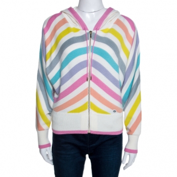 Pre Owned Chanel Multicolor Striped Cashmere Knit Hooded Sweatshirt S