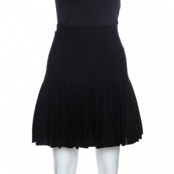Pre Owned Chanel Black Wool Knit Pleated Mini Skirt M