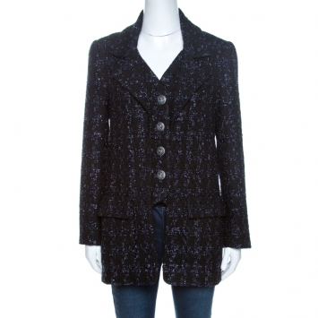 مملوكة مسبقًا Chanel Black Lurex Tweed Faux Waistcoat Detail Jacket M