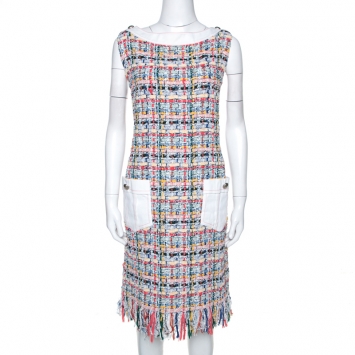 مملوكة مسبقًا Chanel Multicolor Tweed Fringed Midi Dress XXL