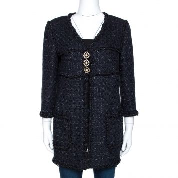 Pre Owned Chanel Midnight Blue Lurex Textured Knit Jacket M