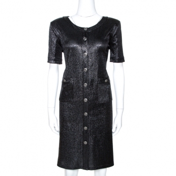 Pre Owned Chanel Metallic Lurex Knit Shift Dress M