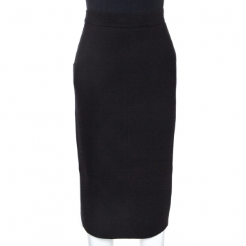 Pre Owned Chanel Black Crepe Wool Pencil Skirt M