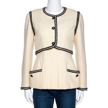 Pre Owned Chanel Vintage Cream Tweed Top and Bolero Jacket Set M