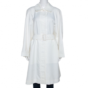Pre Owned Chanel Vintage Off White Belted A Line Trench Coat S