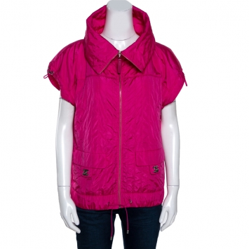 Pre Owned Chanel Pink Nylon Zip Front Vest M