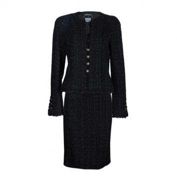 Pre Owned Chanel Black Tweed Skirt Suit M
