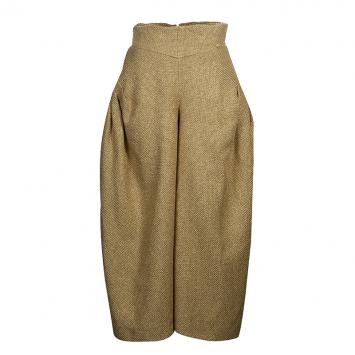 Pre Owned Chanel Gold Basket Weave High Waist Palazzo Pants M