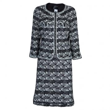 Pre Owned Chanel Black and White Textured Skirt Suit M