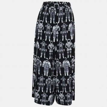 Pre Owned Chanel Black X-Ray Astronaut Print Silk Pants S