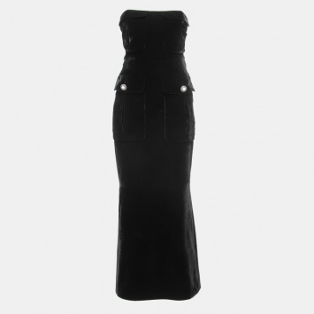 Pre Owned Chanel Monochrome Velvet Strapless Dress M