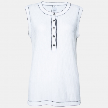 Pre Owned Chanel White Cotton Knit Sleeveless T-Shirt L