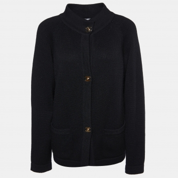 Pre Owned Chanel Black Cashmere Knit CC Turnlock Detail Cardigan L