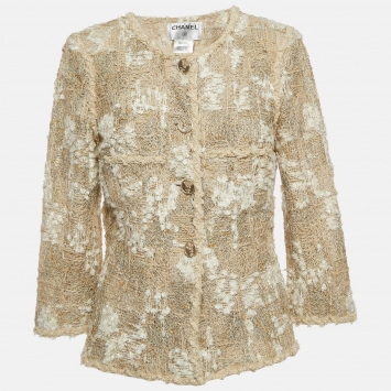 مملوكة مسبقًا Chanel Beige/Cream Boucle Tweed Buttoned Jacket M