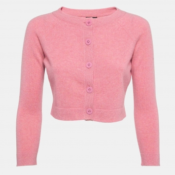 Pre Owned Chanel Pink Cashmere Cropped Cardigan S