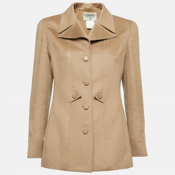 Pre Owned Chanel Vintage Brown Wool Paneled Mid-Length Coat M