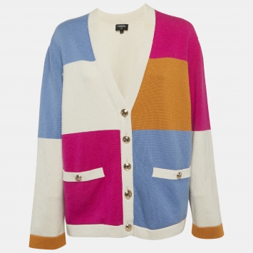 Pre Owned Chanel Multicolor Cashmere Colorblock Cardigan XXL