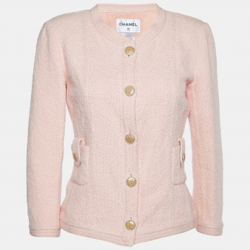 Pre Owned Chanel Pink Tweed Button Front Jacket M