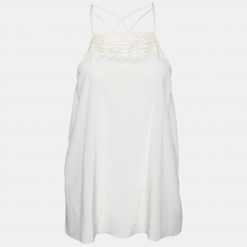 Pre Owned Chanel Cream Stretch Silk Strappy Top L 