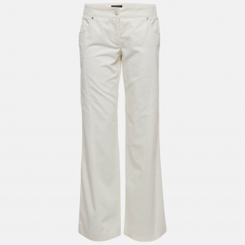 Pre Owned Chanel Off-White Cotton Wide-Leg Trousers M