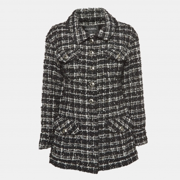 Pre Owned Chanel Black Plaid Tweed Jacket M