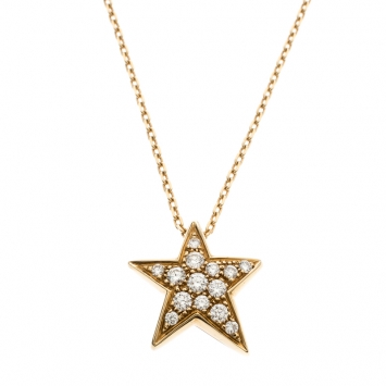 Pre Owned Chanel Comete Star Diamond And Yellow Gold Pendant Necklace