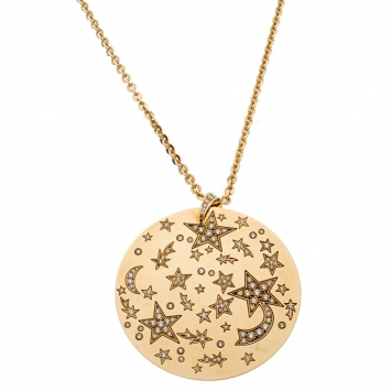 Pre Owned Chanel Comete Star Diamond 18k Yellow Gold Large Pendant Necklace