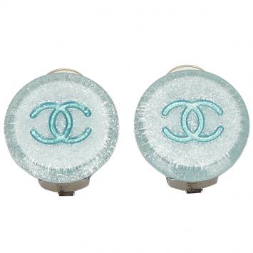 Pre Owned Chanel Blue/Light Blue CC Clip On Earrings