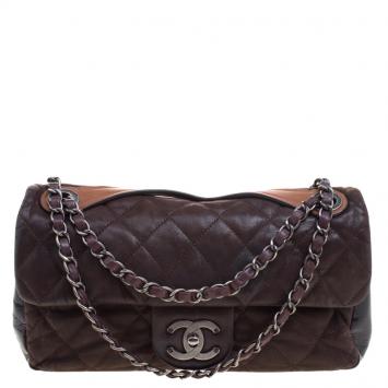 Pre Owned Chanel Choco Brown Iridescent Leather Classic Flap Bag