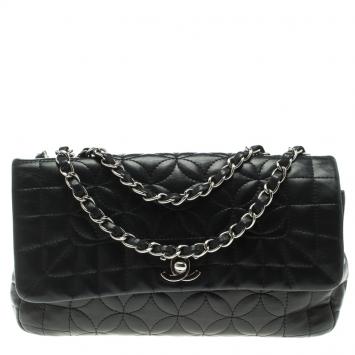 Pre Owned Chanel Black Embossed Leather Small Classic Flap Bag