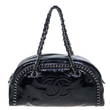 Pre Owned Chanel Black Patent Leather Large Chains CC Tote