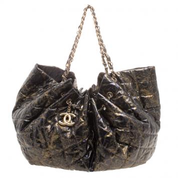 Pre Owned Chanel Metallic Gold/Dark Grey Coated Canvas Rock In Moscow Cabas Tote