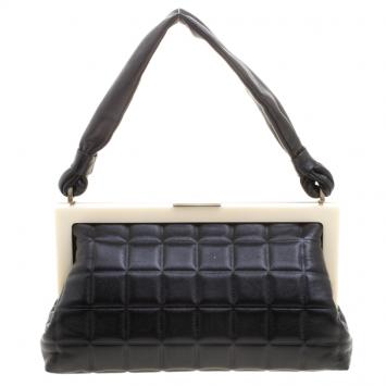 Pre Owned Chanel Black Chocolate Bar Leather Frame Bag