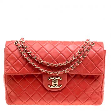 Pre Owned Chanel Red Quilted Leather Maxi Jumbo XL Classic Flap Bag