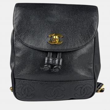 Chanel Coco Mark Backpack Caviar Skin Leather Black Gold