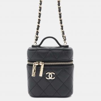 Chanel Chain Vanity Case Small Matelasse Coco Mark Caviar Skin Shoulder Pochette Black