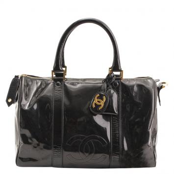Pre Owned Chanel Black Patent Leather CC Bowler Bag