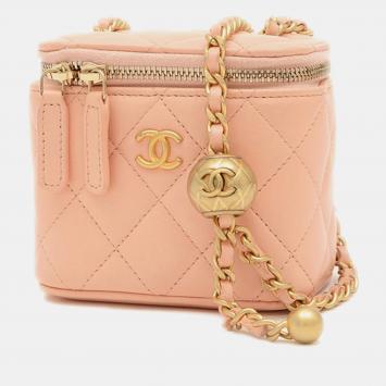 Chanel Classic Small Vanity Chain Shoulder Bag Pink Beige