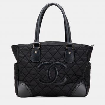 Chanel Black Paris New York Quilted Nylon Tote