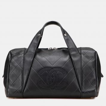 Chanel Black CC Chevron Quilted Lambskin Boston