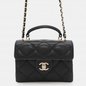 Chanel Matelasse Chain Clutch Bag Black Caviar Leather Size Mini