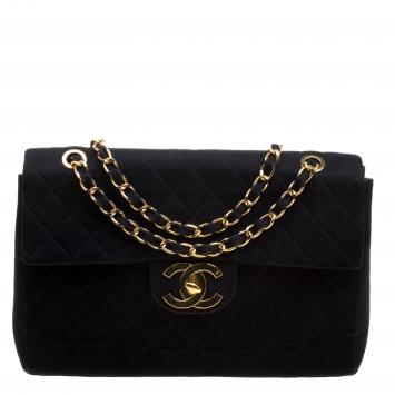 Pre Owned Chanel Black Quilted Canvas Maxi Vintage Classic Single Flap Bag