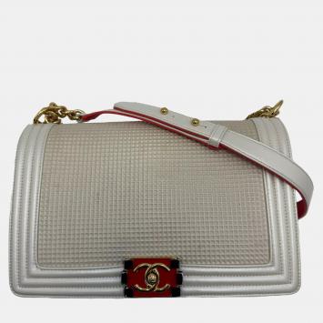 Chanel Cube Boy White Calfskin Leather Shoulder Bag