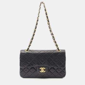 Chanel Matelasse W Flap Crossbody Chain Shoulder Bag Lambskin Black Ghw