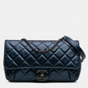 Chanel Coco Pleats Flap Quilted Glazed Calfskin Shoulder Bag