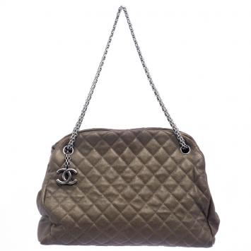 Pre Owned Chanel Dark Beige Quilted Caviar Leather Large Just Mademoiselle Bowling Bag